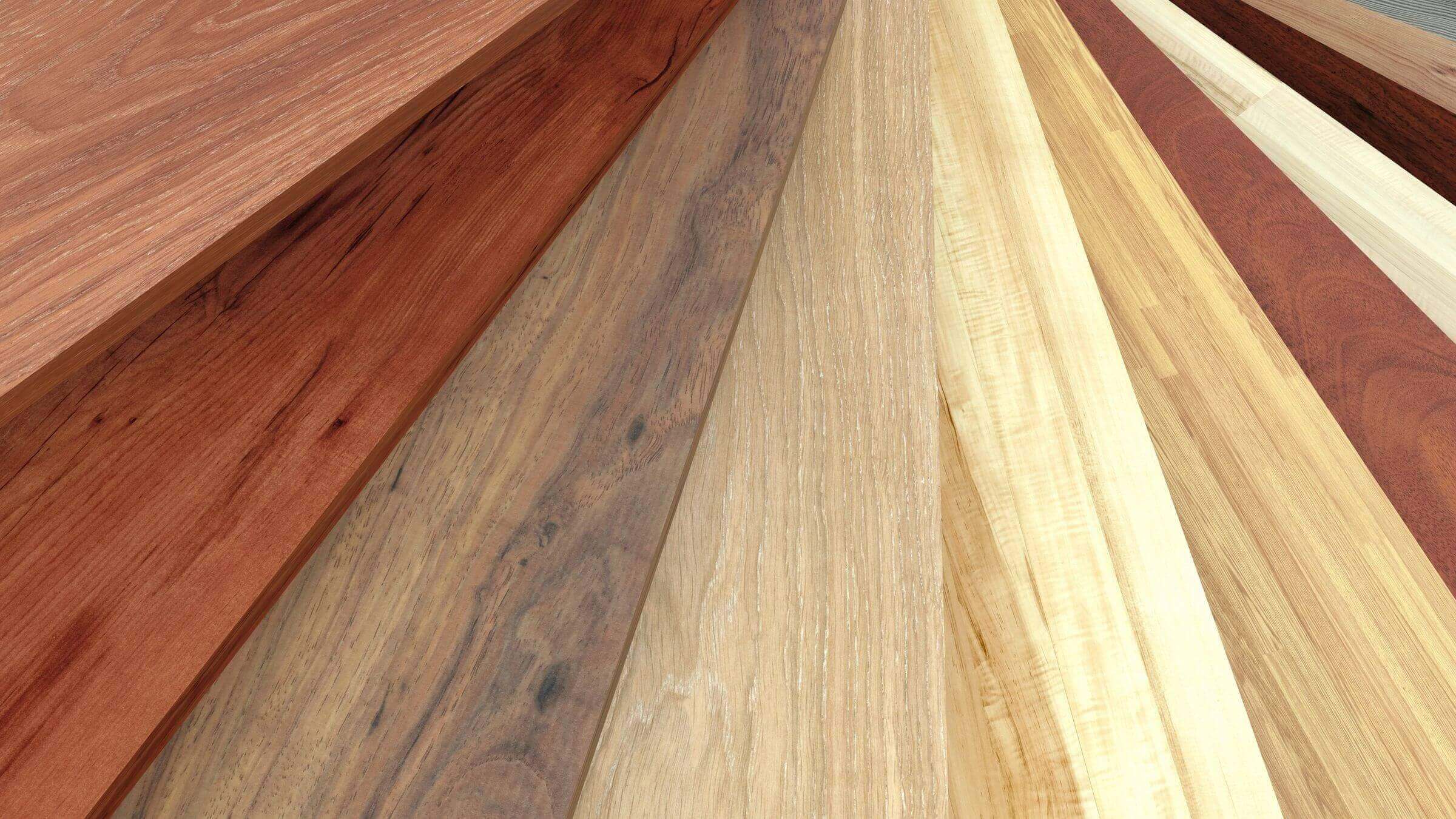 Various wooden planks in different colors.